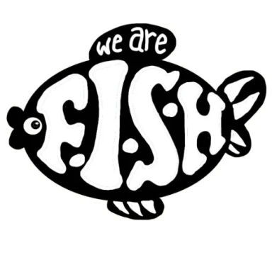Stylised fish with the text "we are F.I.S.H." in bold, playful font.